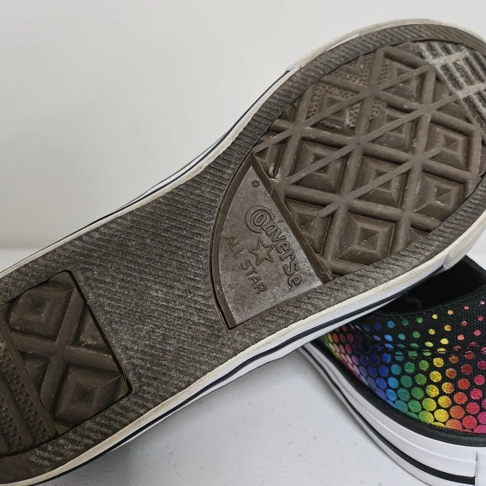 Converse All Star Kids SZ 4 Rainbow Metallic Polka Dot Low Top Sneakers 666310F